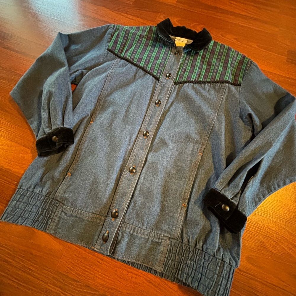 Vintage Napa Valley Small Denim Plaid Shacket Shirt Jacket